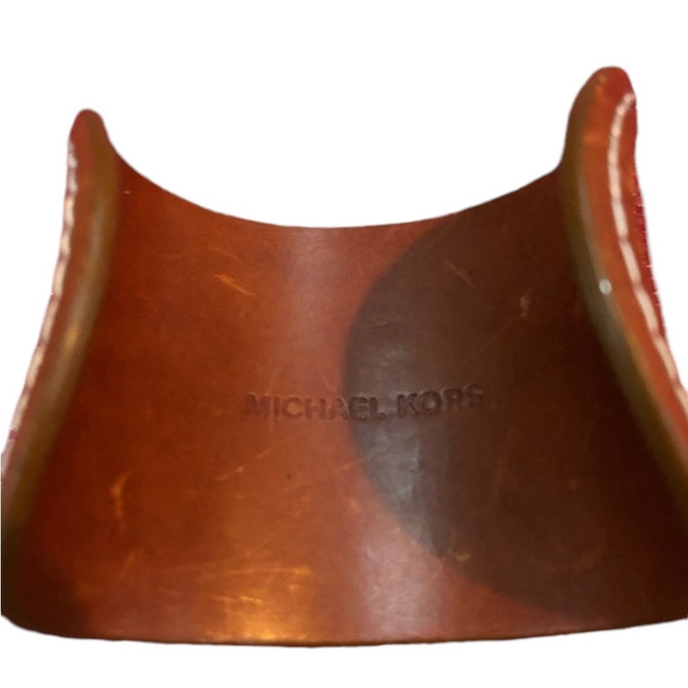 Micheal Kors gold cuff bracelet cognac brown leather trim NWOT - Picture 10 of 10